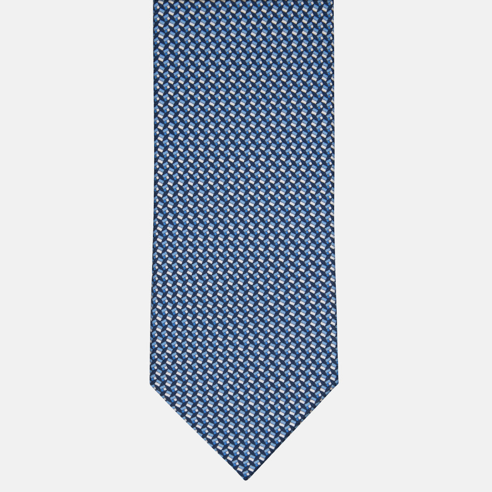 3-fold Tie in Geometric Pattern Light Blue Silk - M50027