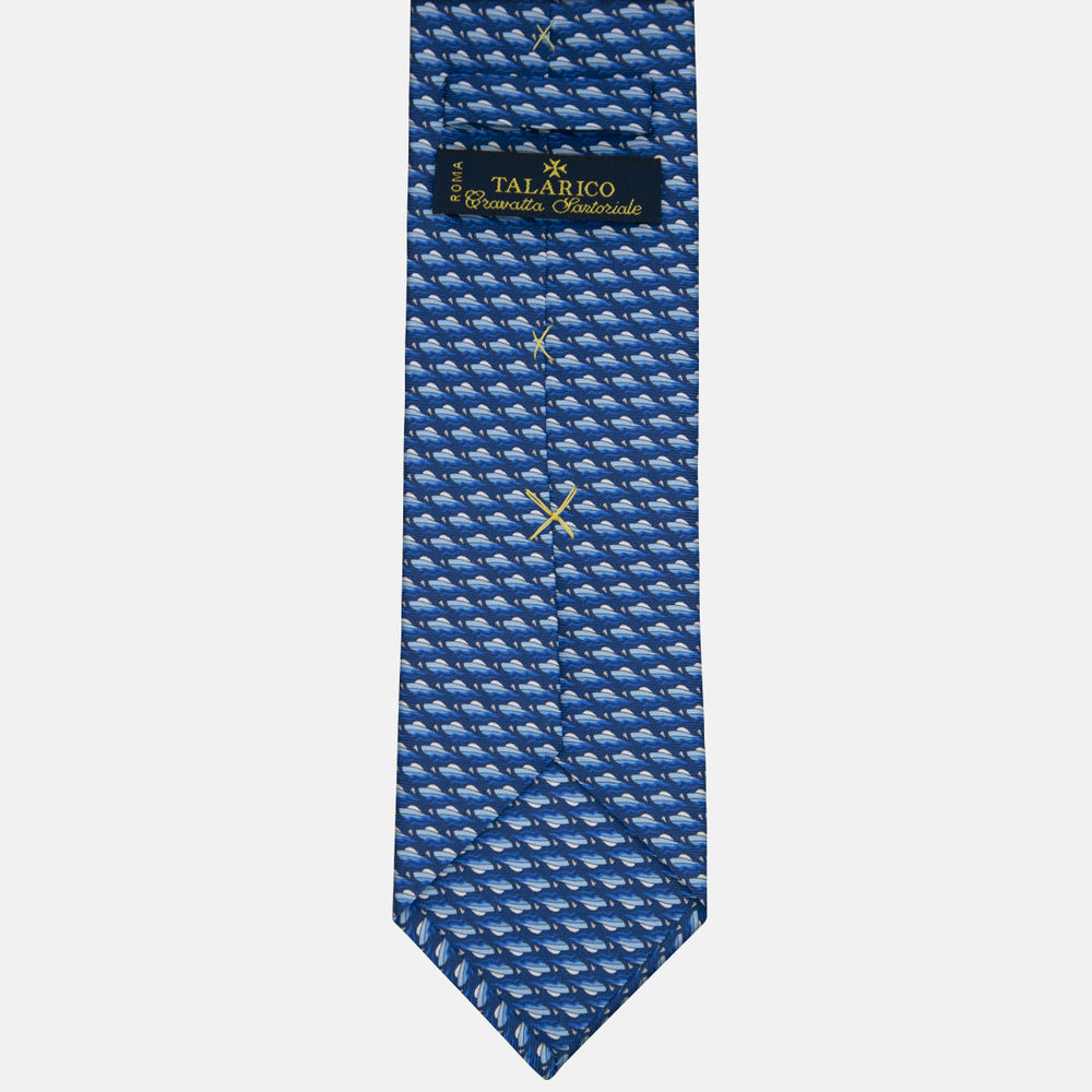 3-fold Silk Tie with Blue Boat Pattern - M49151