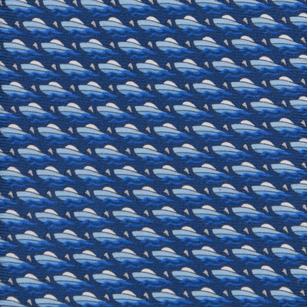 3-fold Silk Tie with Blue Boat Pattern - M49151