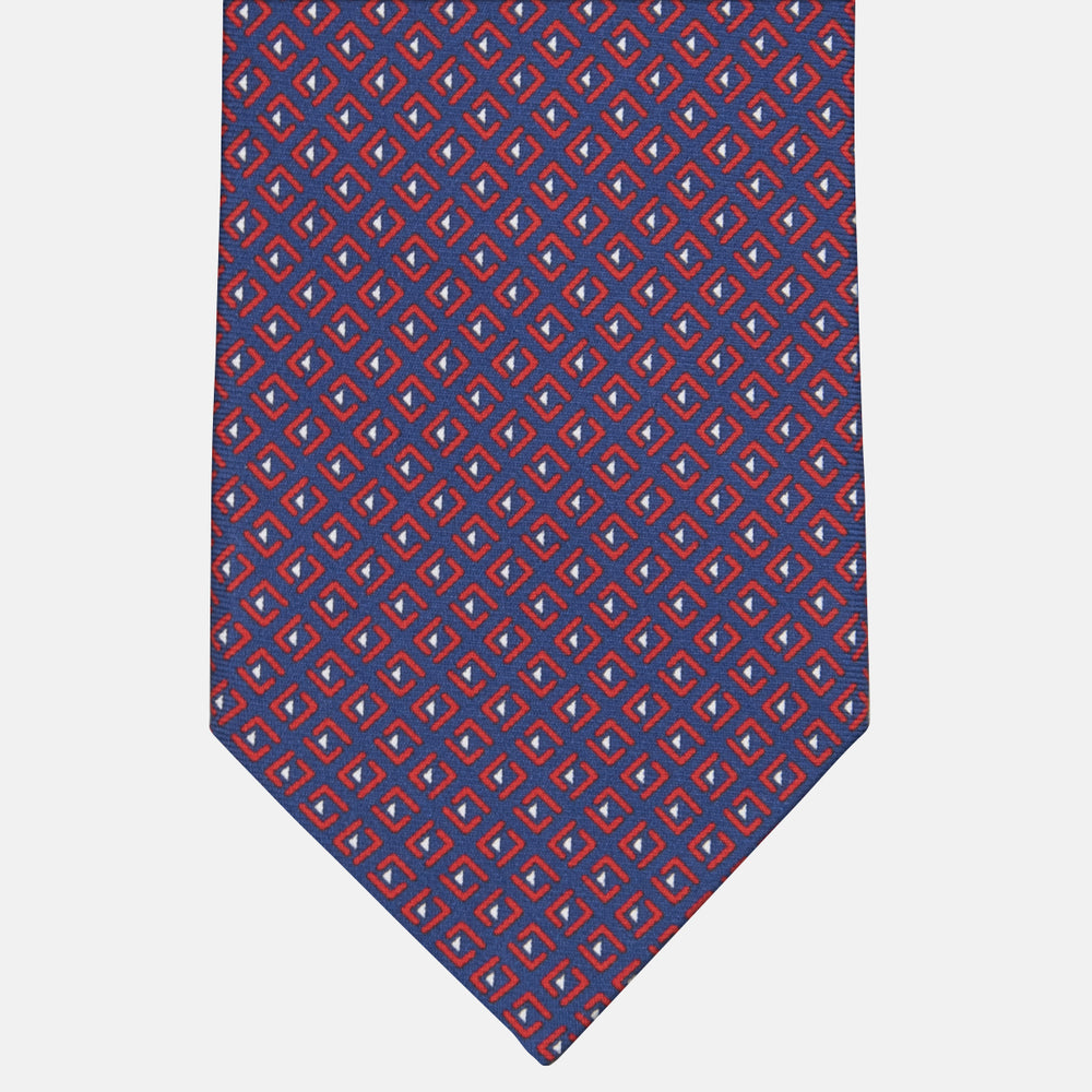 3-fold Tie in Silk Geometric Pattern Blue Red - M50029