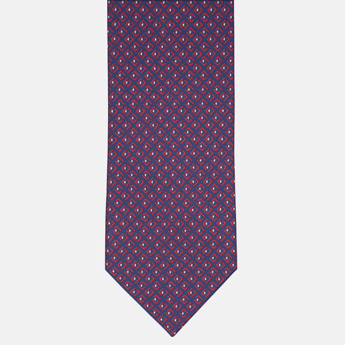 Cravatta 3 pieghe in Seta Fantasia Geometrica Blu Rosso- M50029