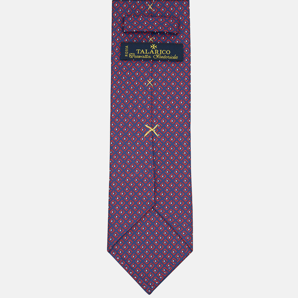 3-fold Tie in Silk Geometric Pattern Blue Red - M50029