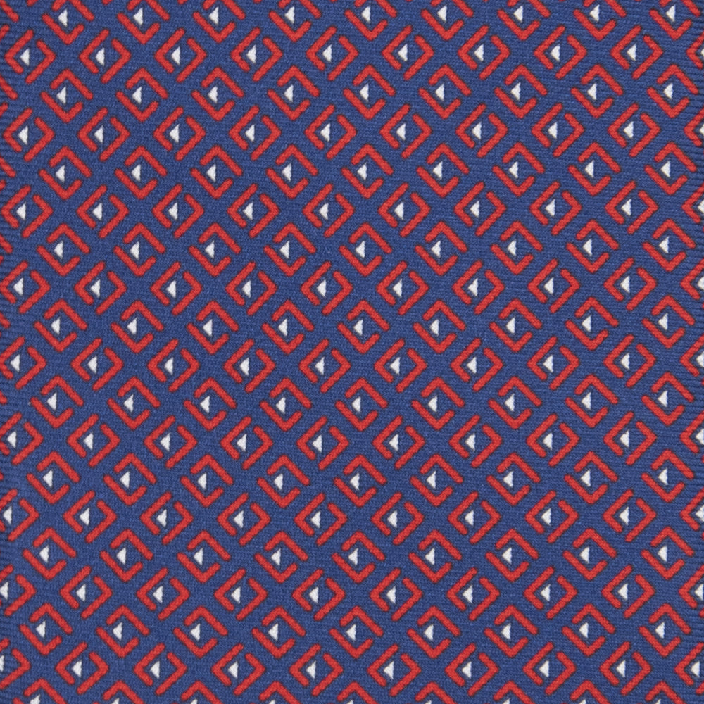 3-fold Tie in Silk Geometric Pattern Blue Red - M50029