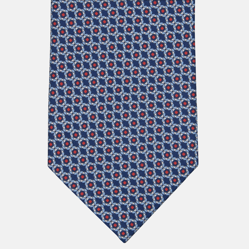 3-fold Tie in Floral Pattern Silk Blue Red-M49150
