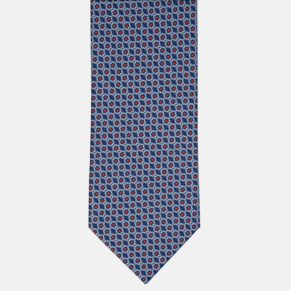 3-fold Tie in Floral Pattern Silk Blue Red-M49150