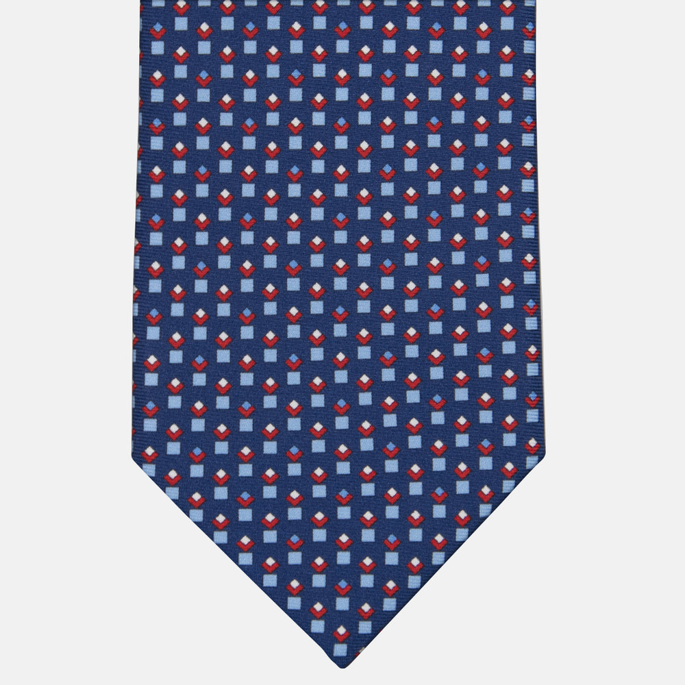 3-fold Tie in Silk Geometric Pattern Blue Red - M34186
