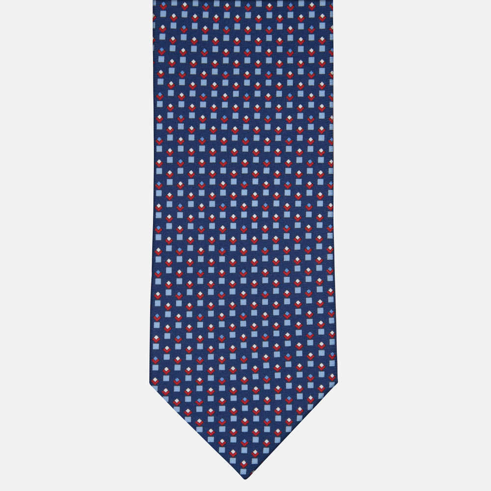3-fold Tie in Silk Geometric Pattern Blue Red - M34186