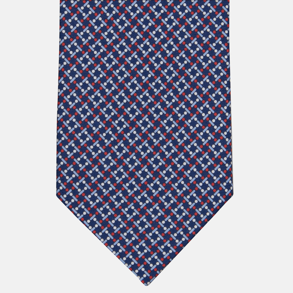 3-fold Tie in Geometric Pattern Blue Red Silk - M49154
