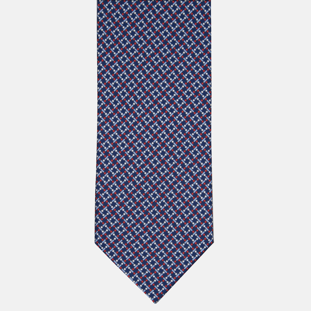 3-fold Tie in Geometric Pattern Blue Red Silk - M49154