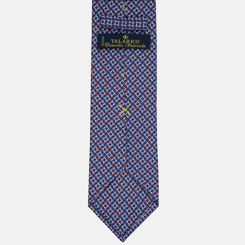 3-fold Tie in Geometric Pattern Blue Red Silk - M49154