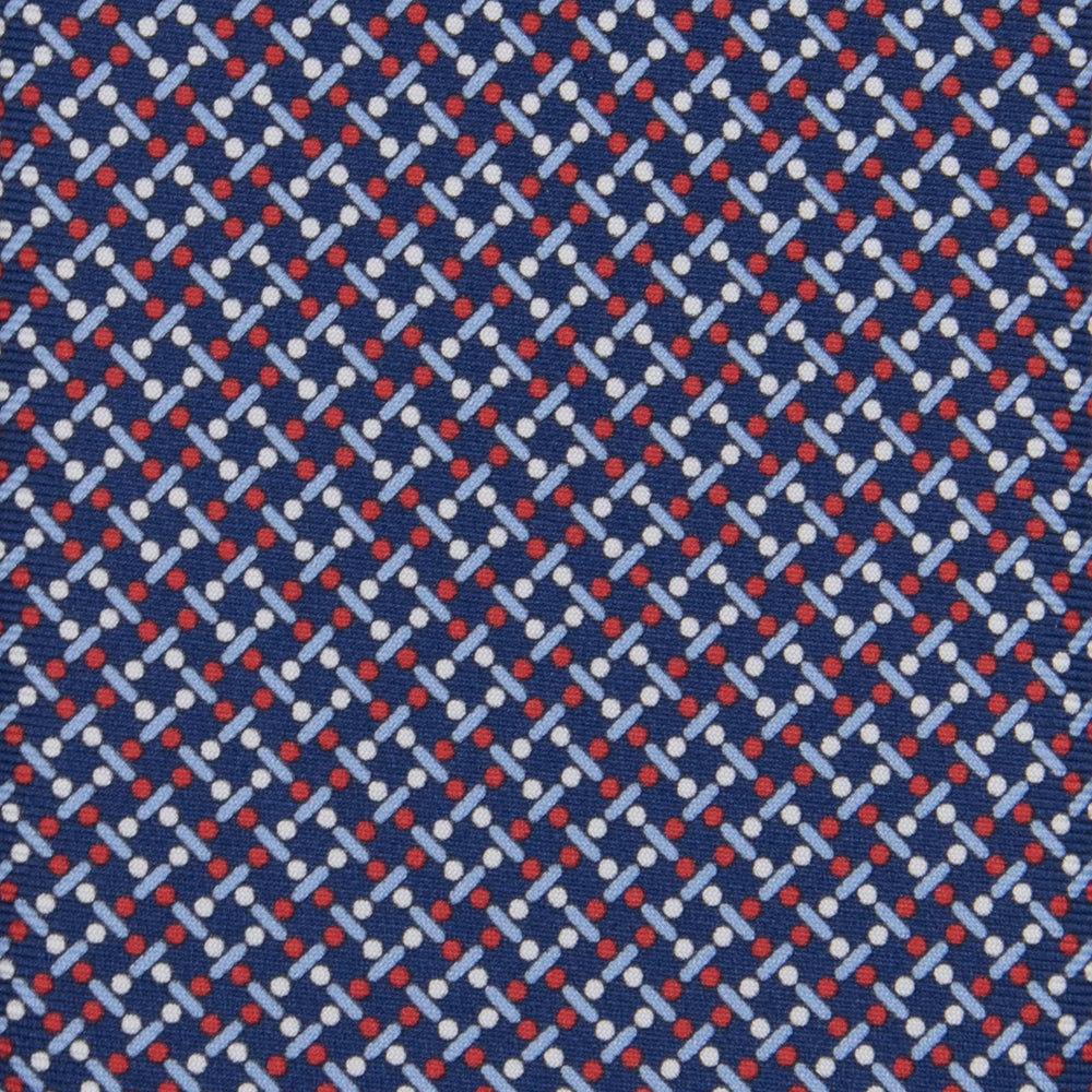 3-fold Tie in Geometric Pattern Blue Red Silk - M49154