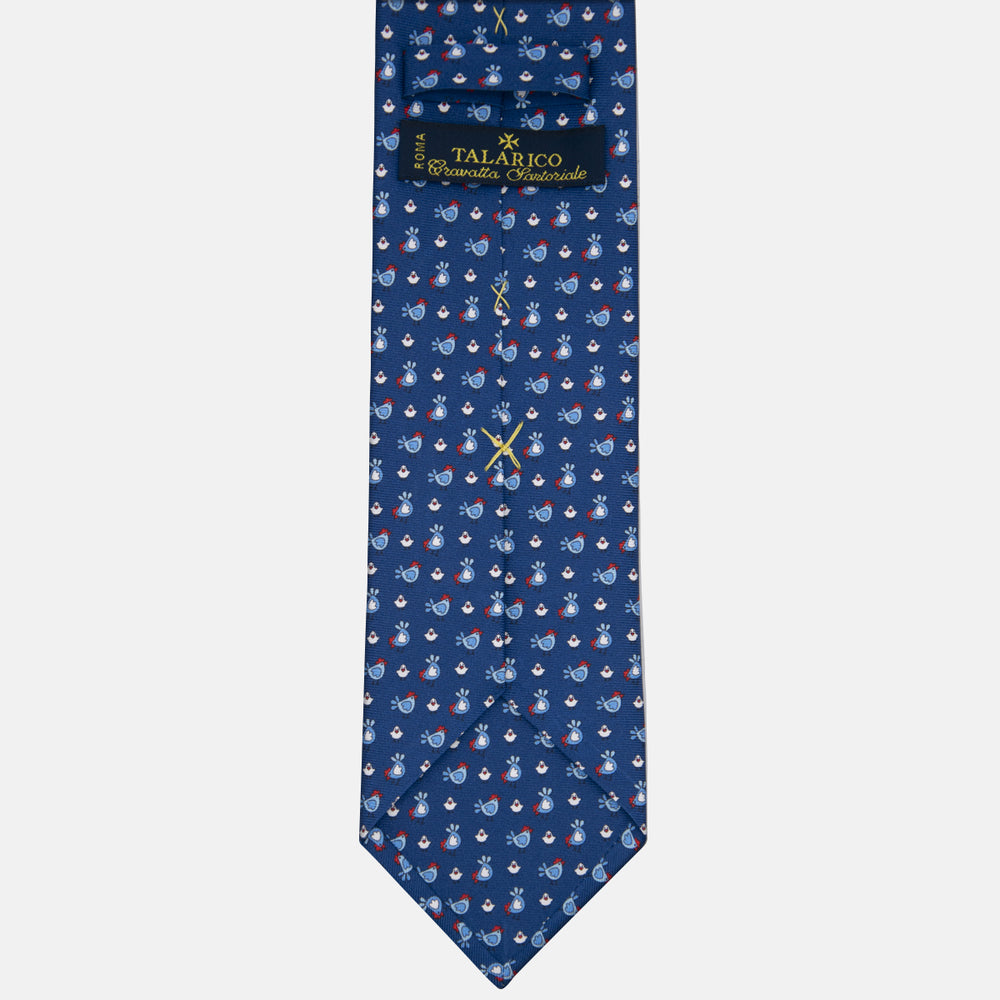 3-fold Silk Tie with Chick Pattern Blue Red - M55268