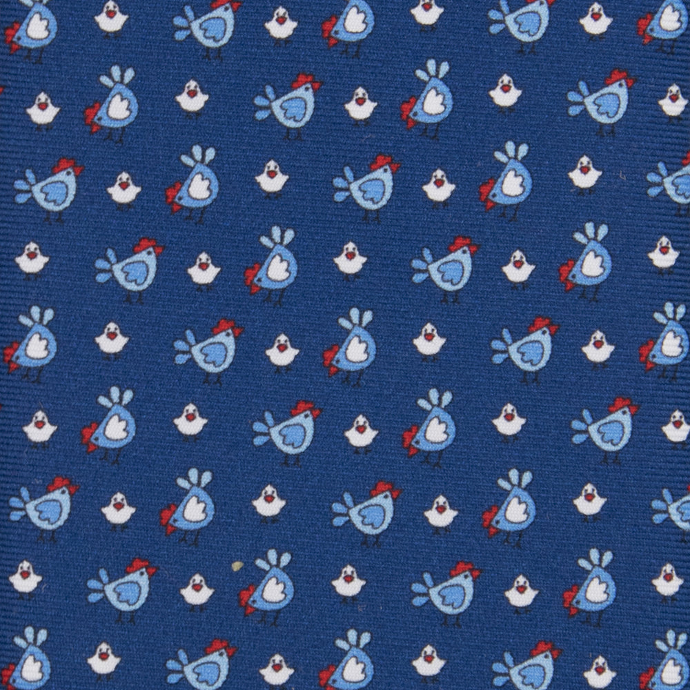 3-fold Silk Tie with Chick Pattern Blue Red - M55268