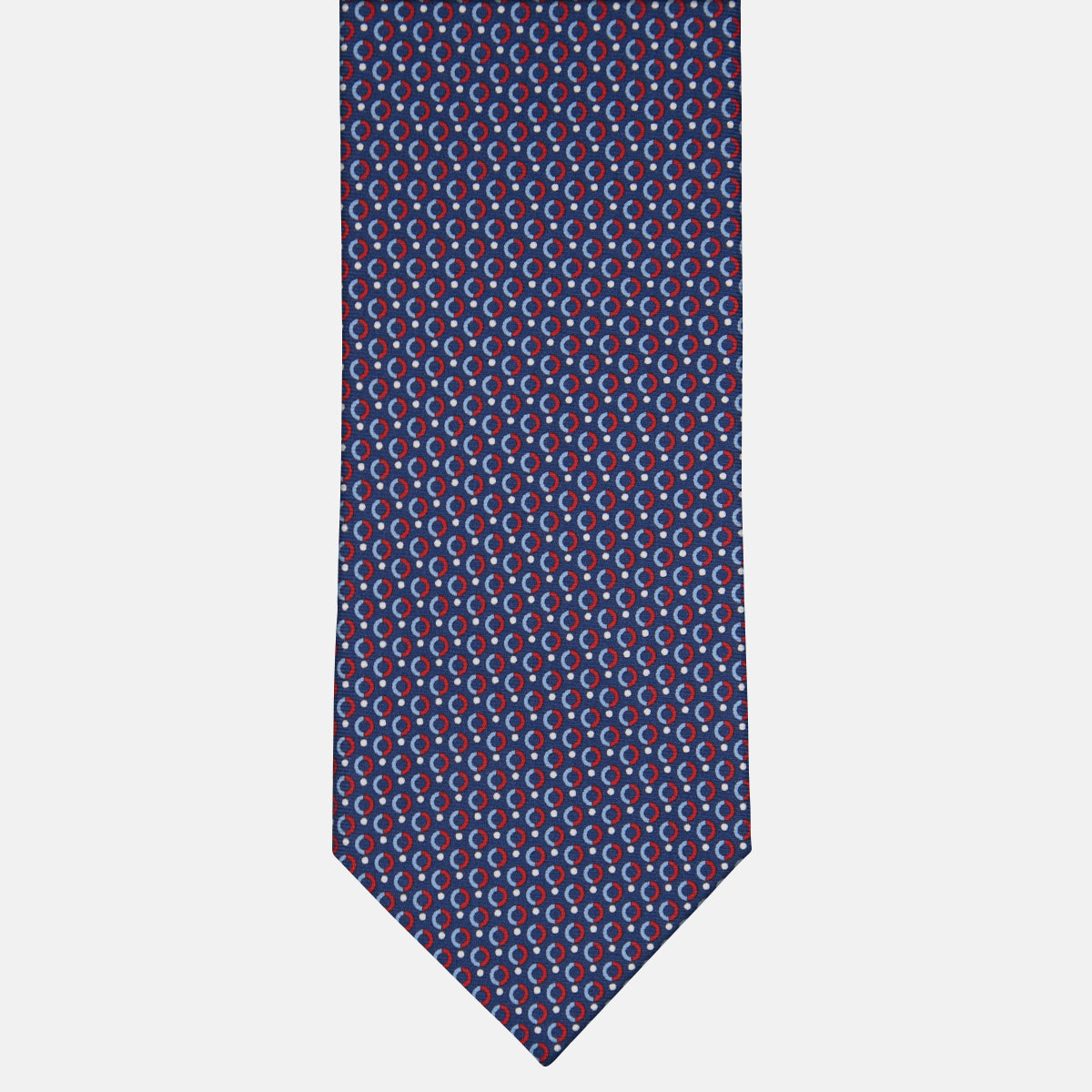 3-fold Silk Tie with Blue and Red Polka Dot Pattern - M50026