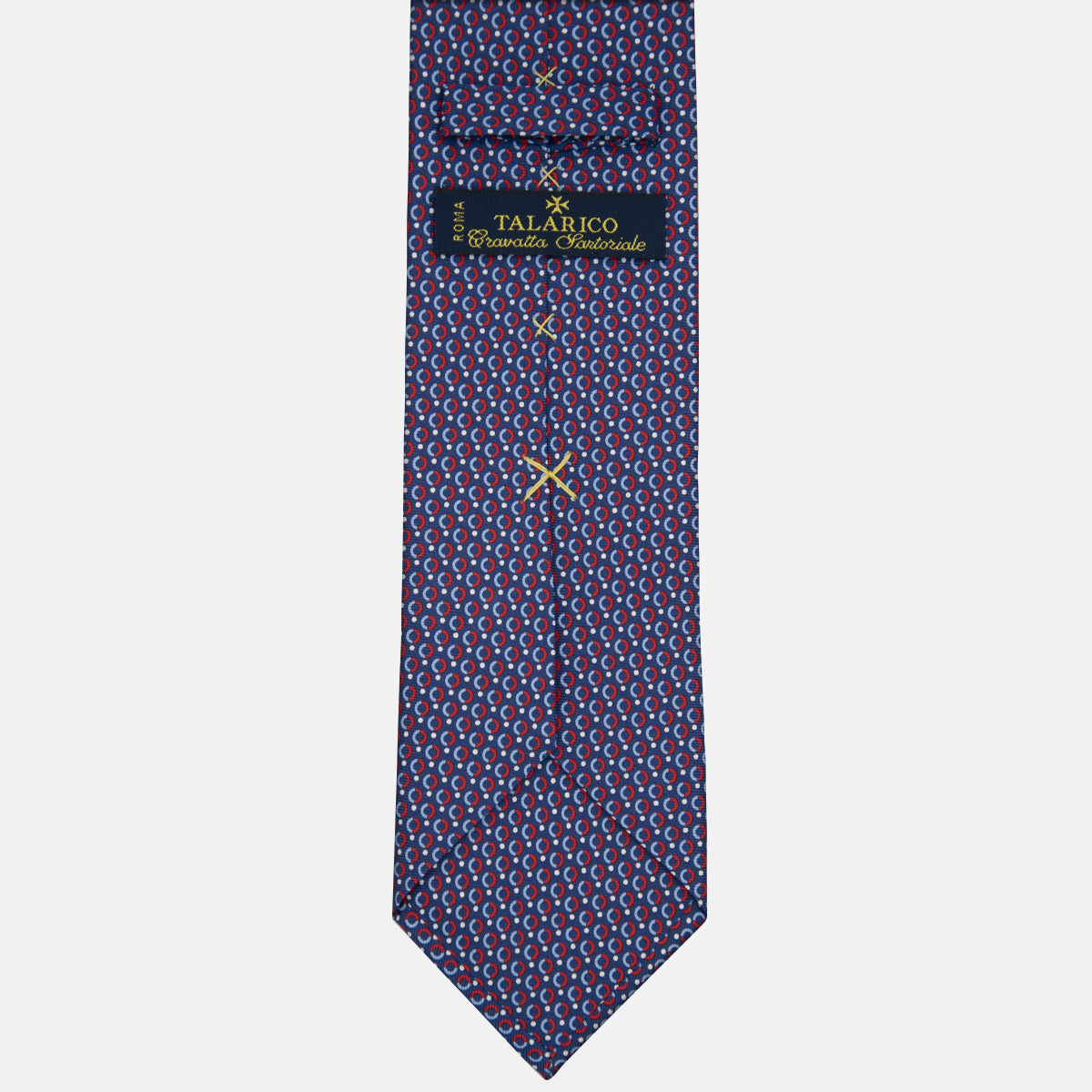 3-fold Silk Tie with Blue and Red Polka Dot Pattern - M50026