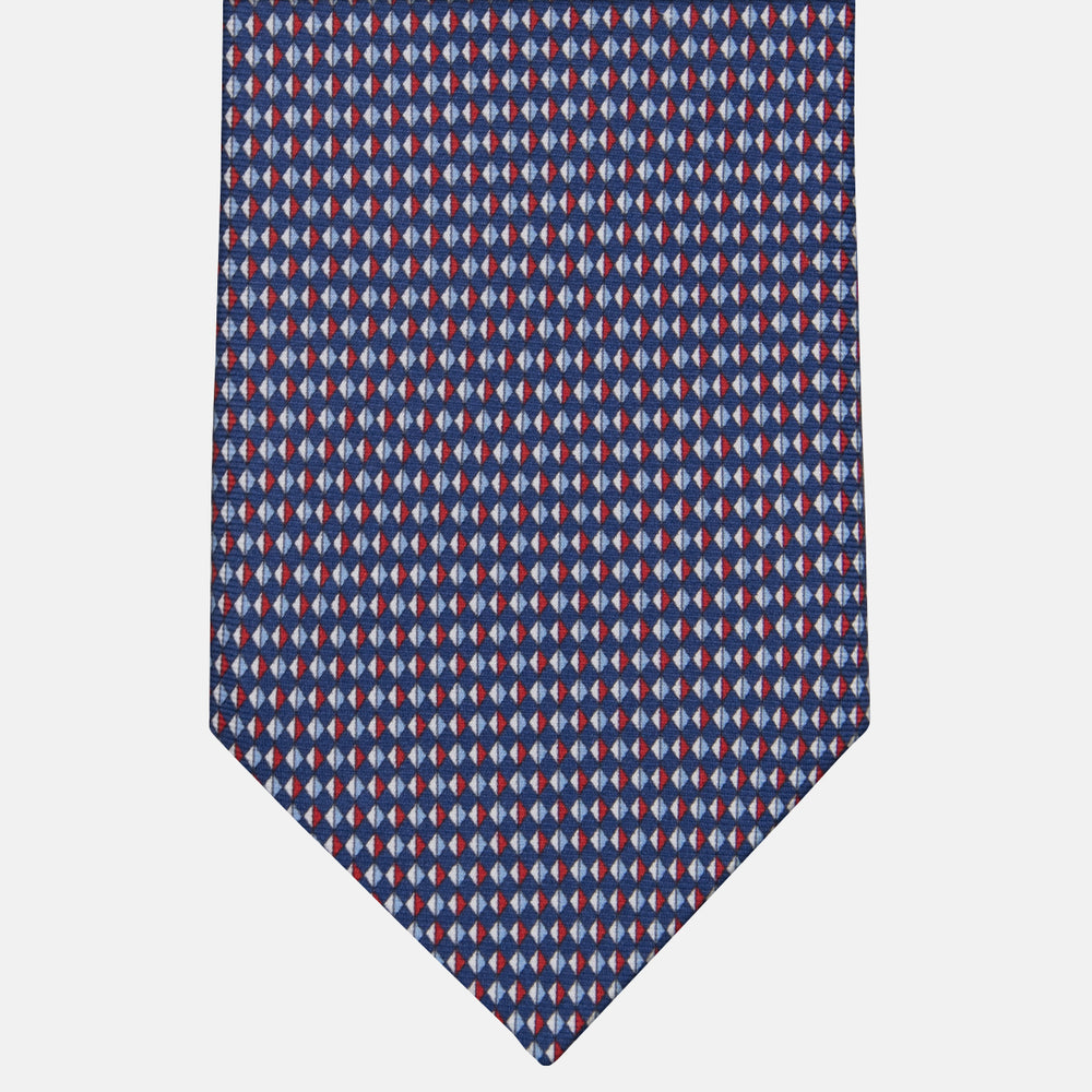 3-fold Tie in Silk Geometric Pattern Blue Red - M48758