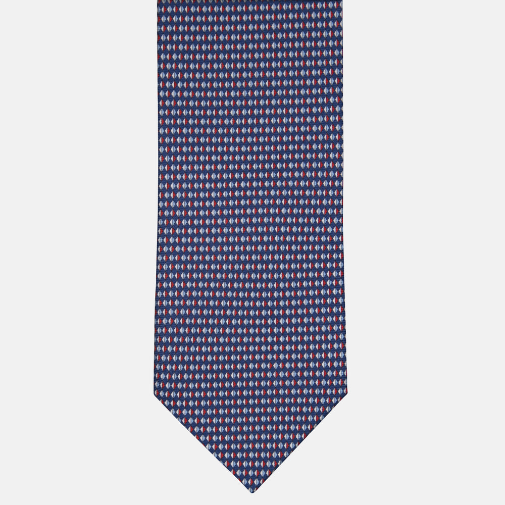 3-fold Tie in Silk Geometric Pattern Blue Red - M48758