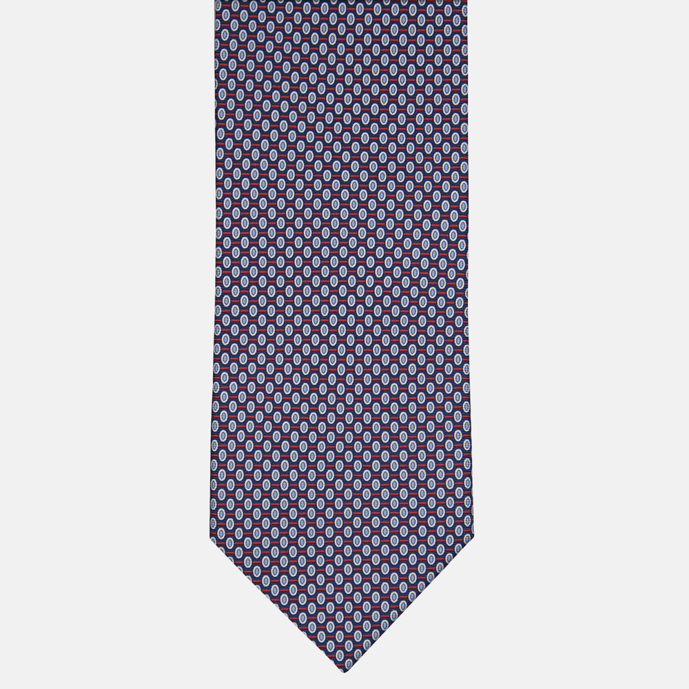 3-fold Tie in Geometric Pattern Blue Red Silk - M50023