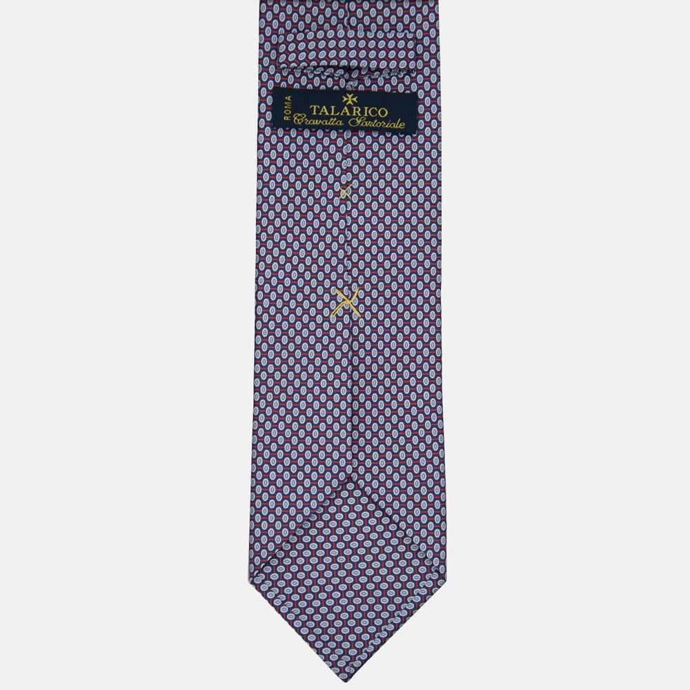 3-fold Tie in Geometric Pattern Blue Red Silk - M50023