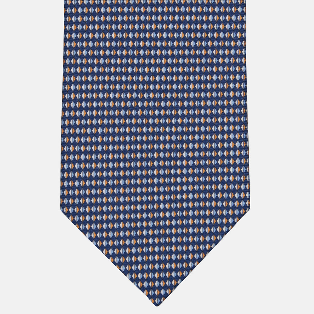 3-fold Tie in Geometric Pattern Blue Orange Silk - M48758