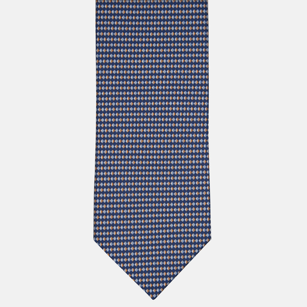 3-fold Tie in Geometric Pattern Blue Orange Silk - M48758