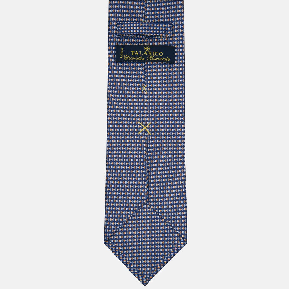3-fold Tie in Geometric Pattern Blue Orange Silk - M48758
