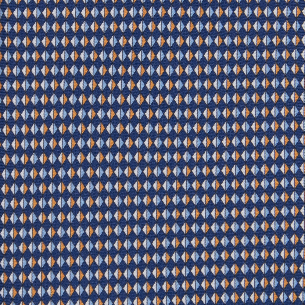 3-fold Tie in Geometric Pattern Blue Orange Silk - M48758