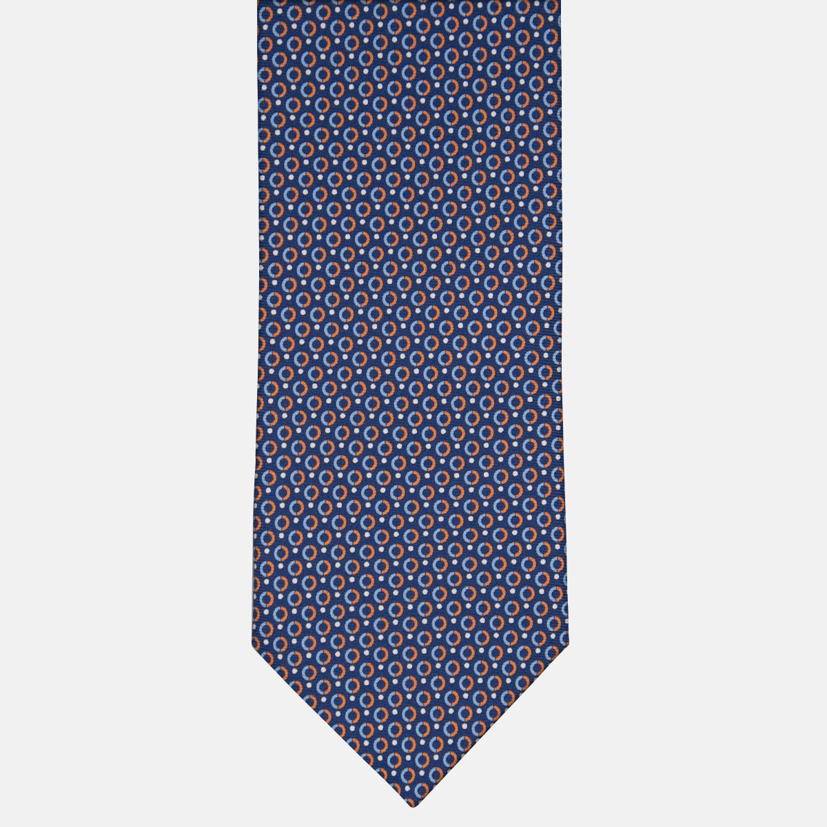 3-fold Silk Tie with Blue and Orange Polka Dot Pattern - M50026