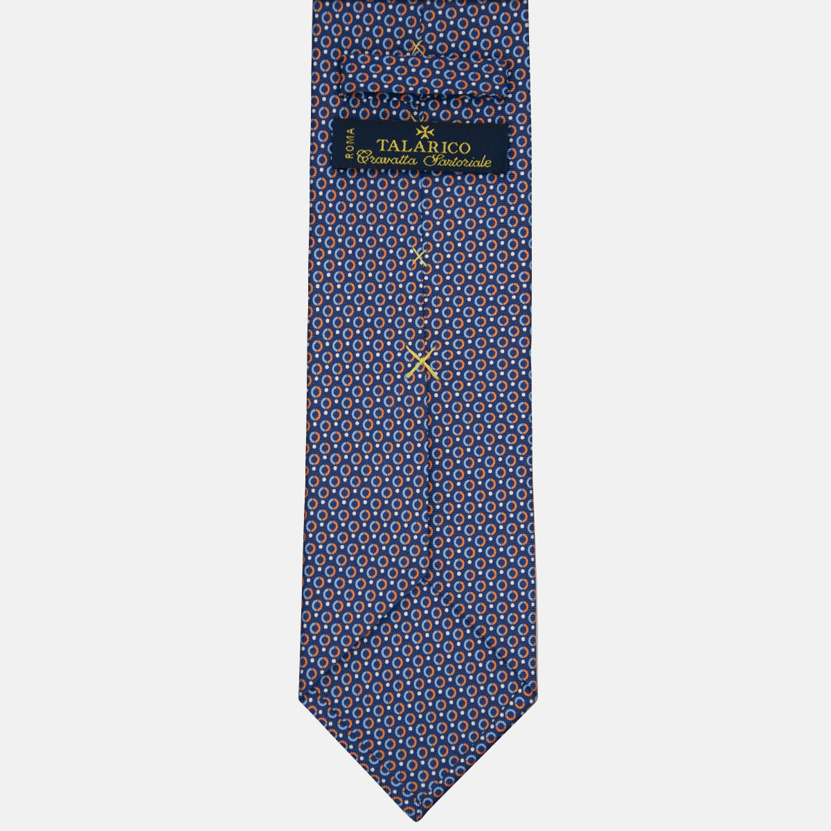 3-fold Silk Tie with Blue and Orange Polka Dot Pattern - M50026