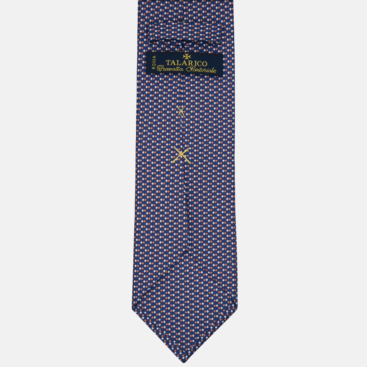 3-fold Silk Tie with Blue and Orange Polka Dot Pattern - M49800