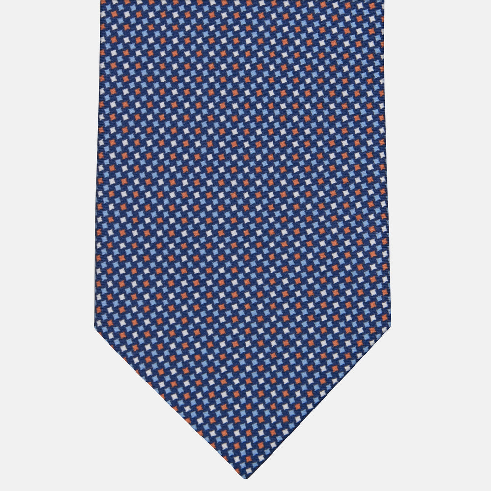 3-fold Tie in Silk Geometric Pattern Blue Orange - MOA409