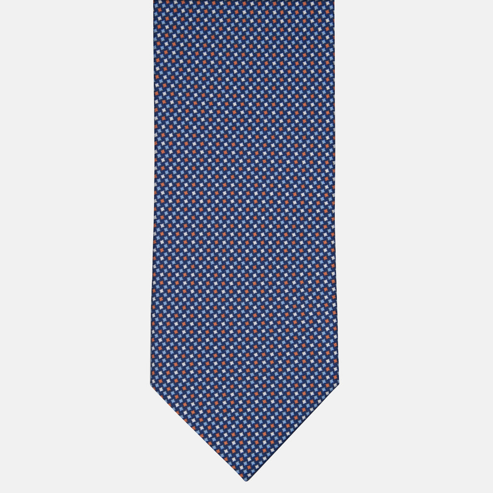 3-fold Tie in Silk Geometric Pattern Blue Orange - MOA409