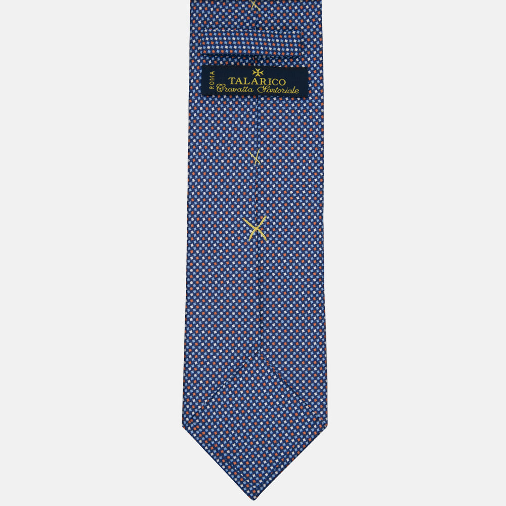 3-fold Tie in Silk Geometric Pattern Blue Orange - MOA409