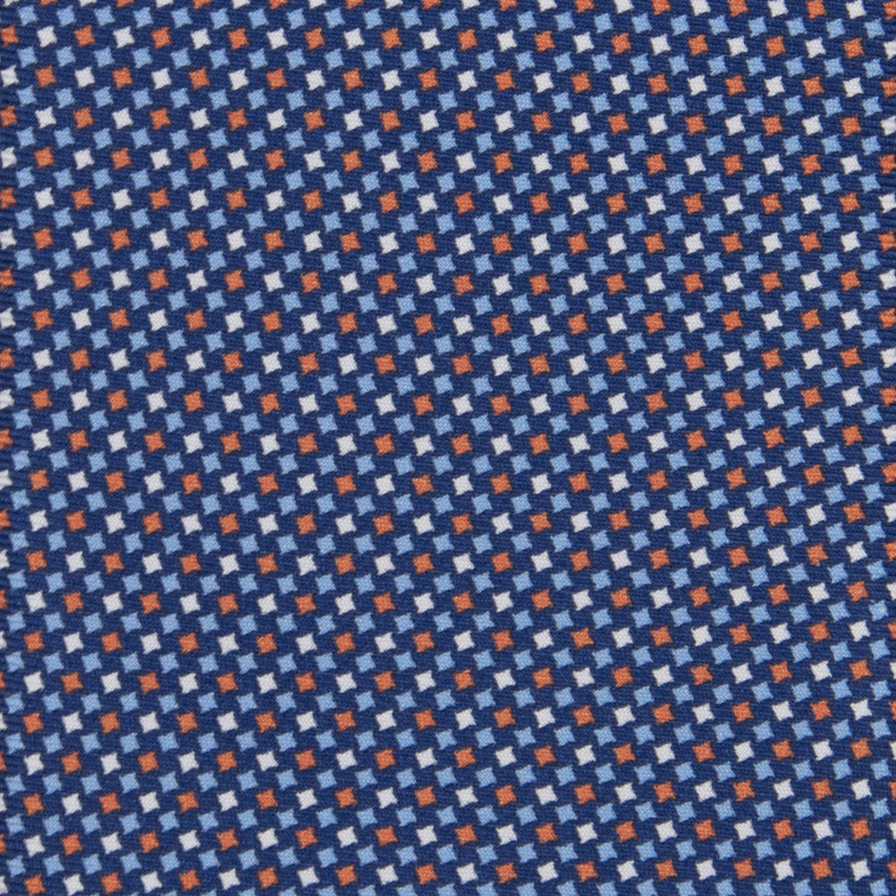 3-fold Tie in Silk Geometric Pattern Blue Orange - MOA409