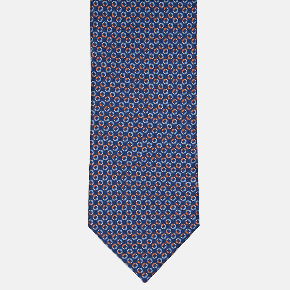 3-fold Tie in Geometric Pattern Blue Orange Silk - MO9983