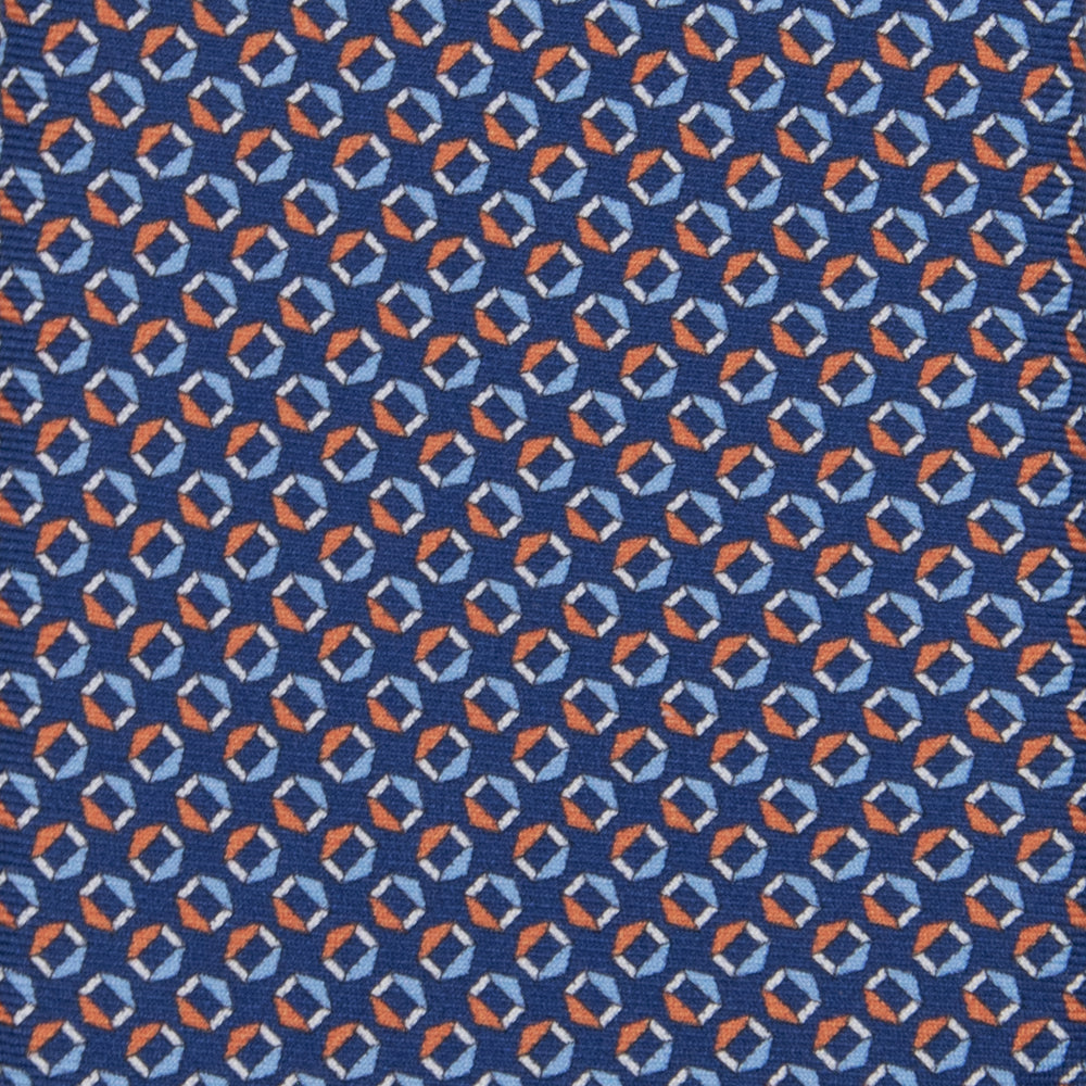 3-fold Tie in Geometric Pattern Blue Orange Silk - MO9983