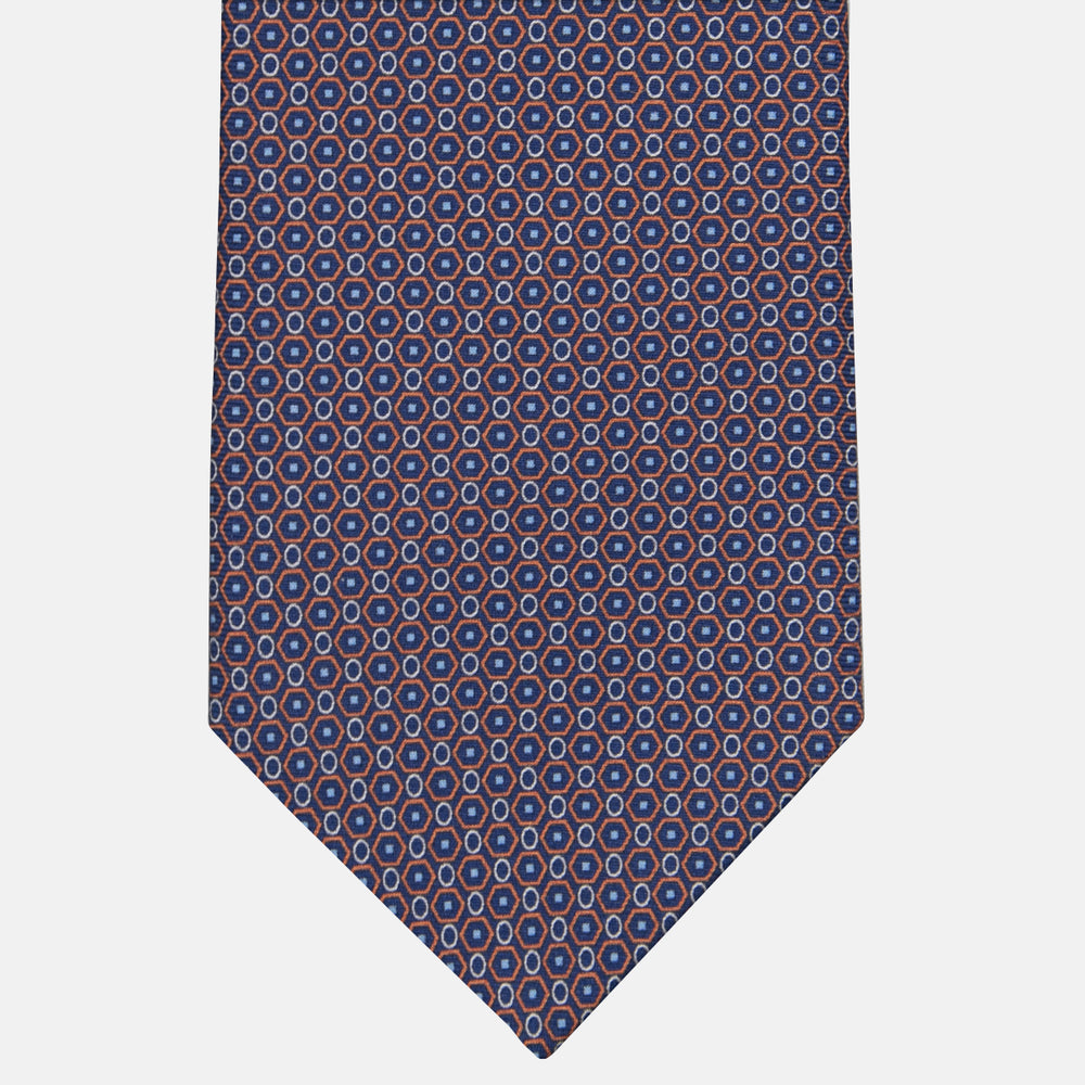 3-fold Tie in Geometric Pattern Blue Orange - MO9274