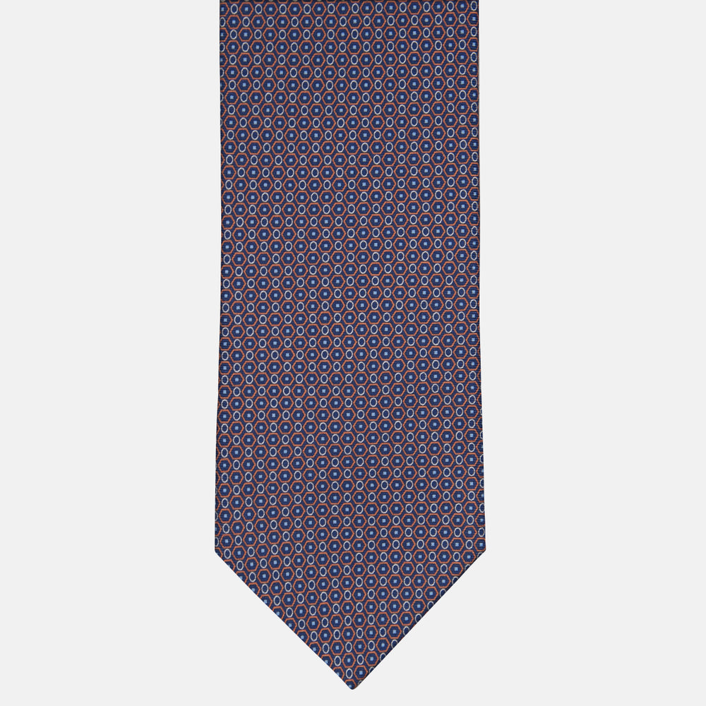 3-fold Tie in Geometric Pattern Blue Orange - MO9274