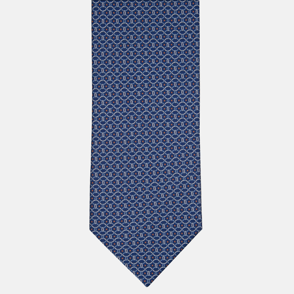 3-fold Tie in Silk with Blue Orange Linked Pattern - MO9962