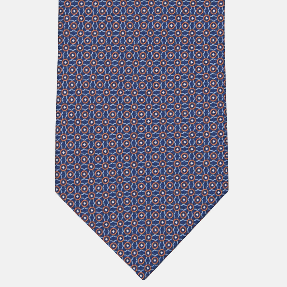 3-fold Tie in Geometric Pattern Blue Orange Silk - MO9373