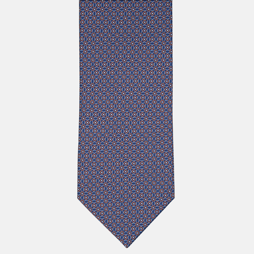 3-fold Tie in Geometric Pattern Blue Orange Silk - MO9373