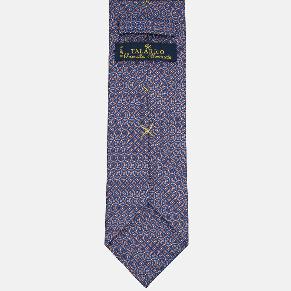 3-fold Tie in Geometric Pattern Blue Orange Silk - MO9373