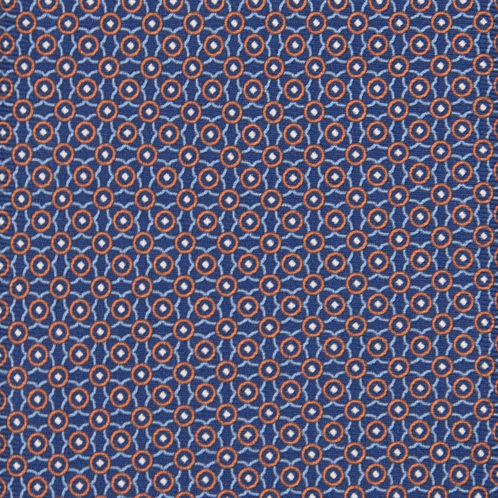 3-fold Tie in Geometric Pattern Blue Orange Silk - MO9373