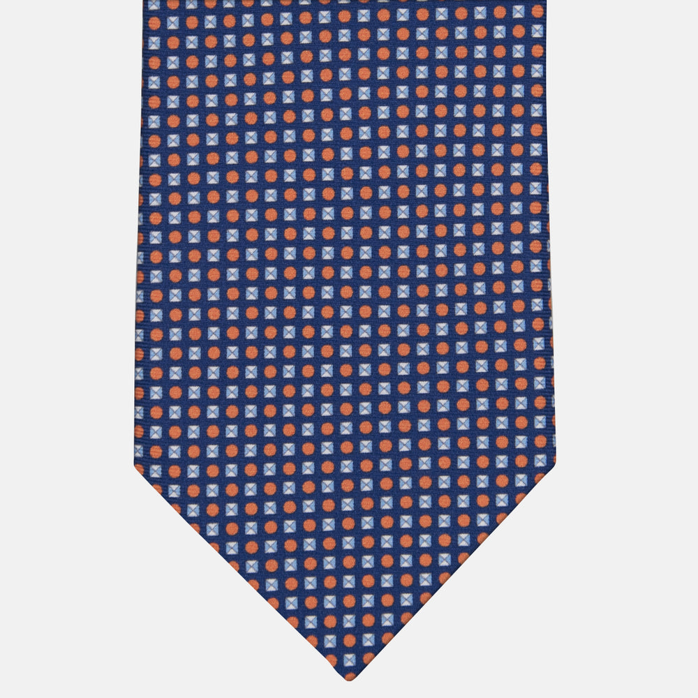 3-fold Tie in Geometric Pattern Blue Orange Silk - M50003