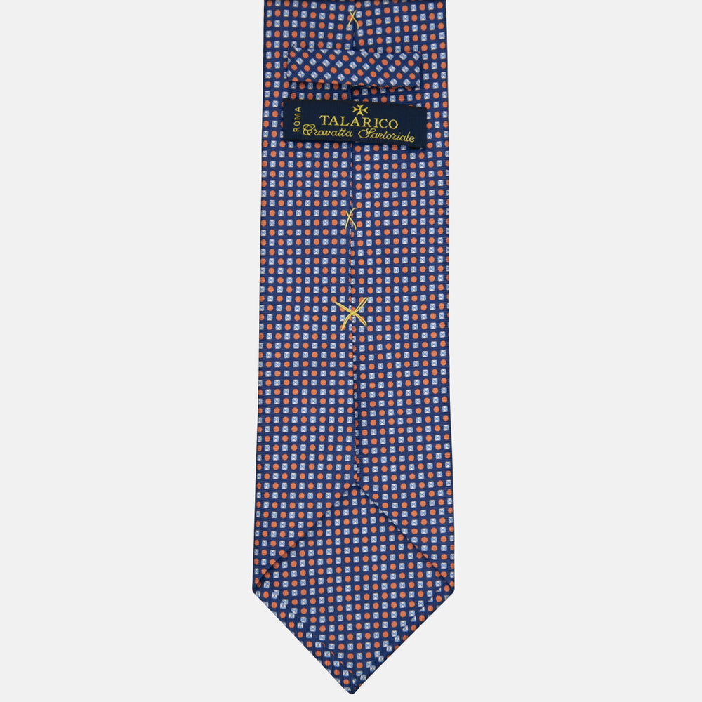 3-fold Tie in Geometric Pattern Blue Orange Silk - M50003