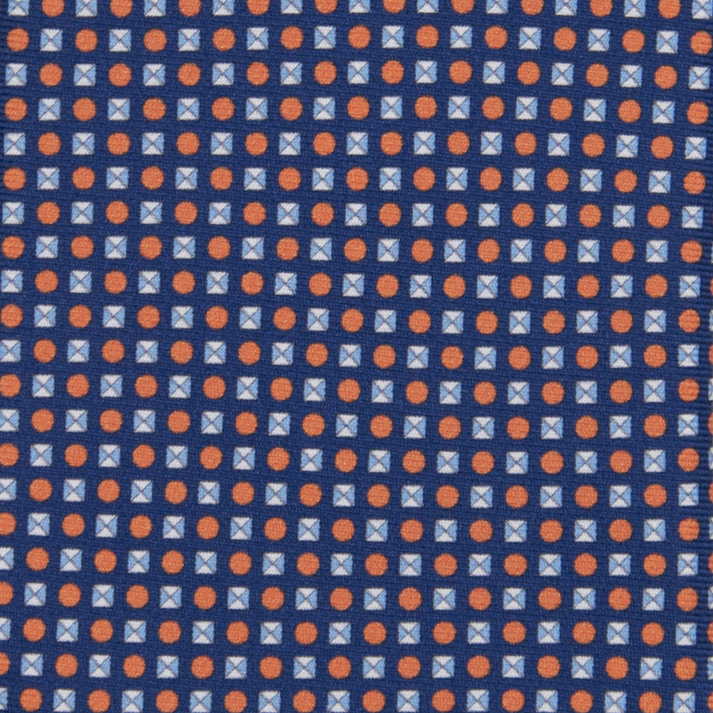 3-fold Tie in Geometric Pattern Blue Orange Silk - M50003