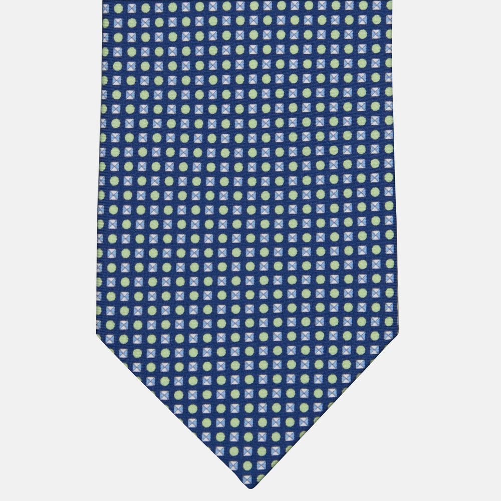 3-fold Tie in Geometric Pattern Blue Green Silk - M50003