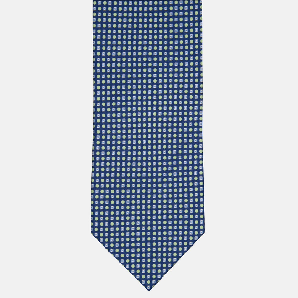 3-fold Tie in Geometric Pattern Blue Green Silk - M50003