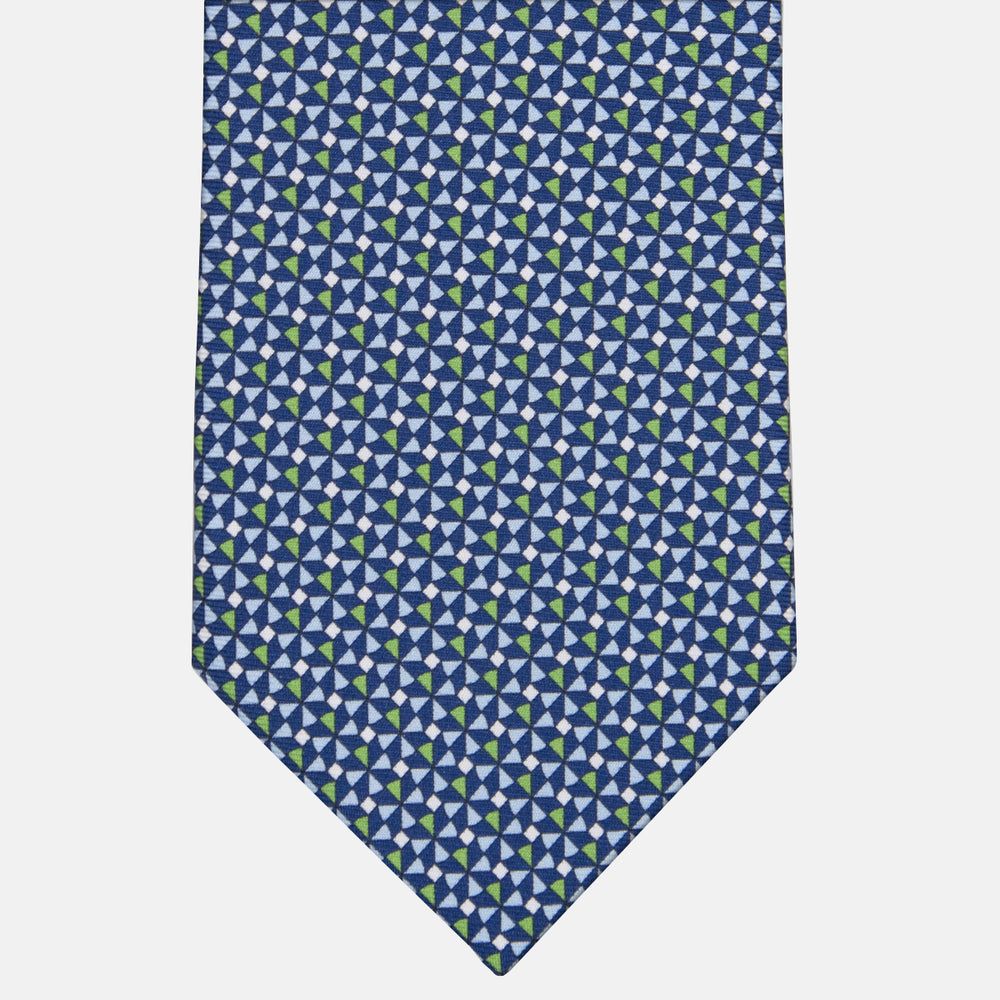3-fold Tie in Geometric Pattern Blue Green Silk-M50028