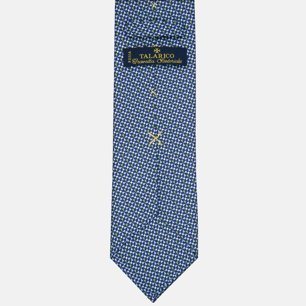 3-fold Tie in Geometric Pattern Blue Green Silk-M50028